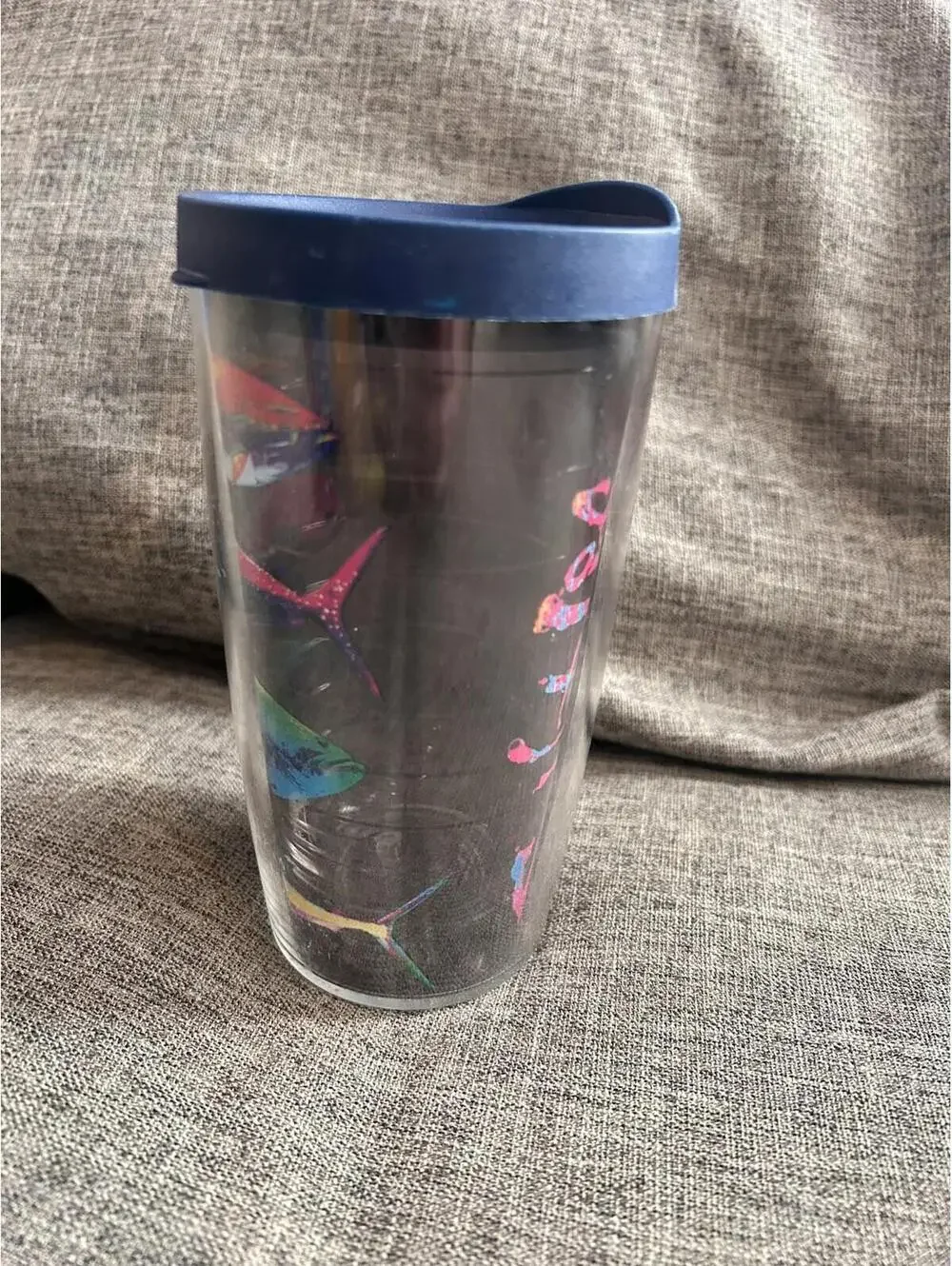 Tervis Tumbler Salt Life Fish 16 Oz Fish on Black Background Blue Lid